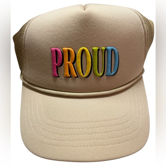 Tan Mesh Trucker Hat with Colorful 'Proud' Embroidery, 3 pc. Bundle, NWT - Picture 2 of 5